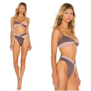 L*Space Ringo Top and Nancy Lee Shimmer Bikini Bottom SET in Pebble Dusty Pearl